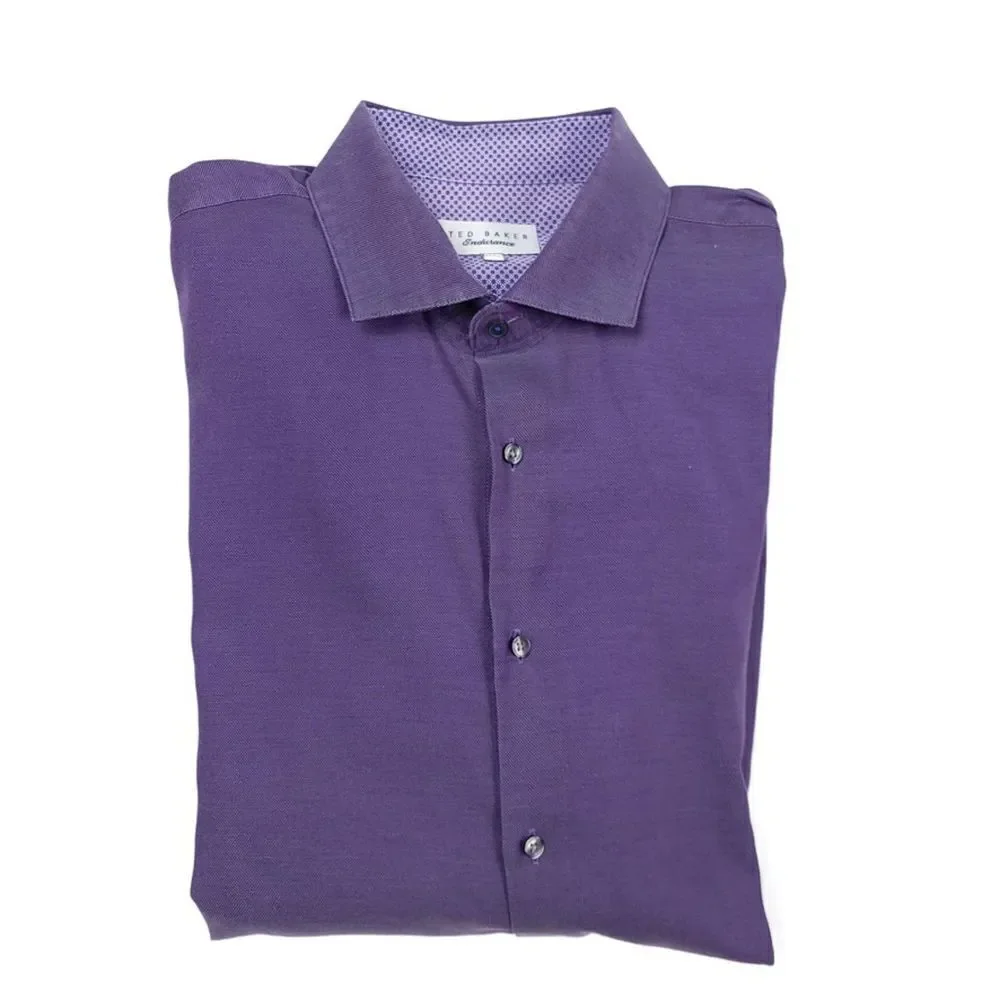 TED BAKER Endurance Long Sleeve Button Down Dress Shirt Dusty Purple Mens 17.5